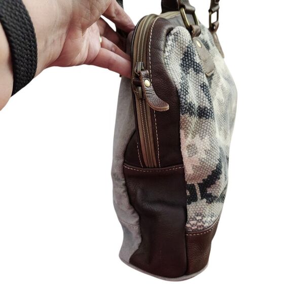 Myra Canvas And Leather Southwestern Shoulder Bag Double Leather Handles - Picture 9 of 12